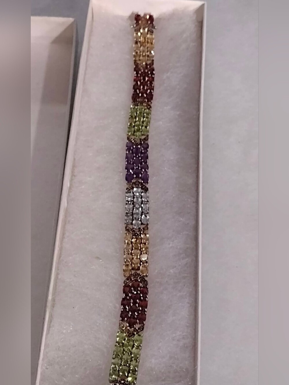 Sterling Silver Natural Gemstone Multicolored 3 Row Bracelet